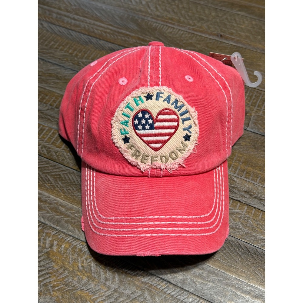 KBETHOS Baseball Cap Women OS Hot Pink NWT Faith Family Freedom Distressed